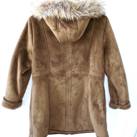 Vintage ESPRIT Faux Suede Tan Coat or Jacket, Lined, Removable Hood, Size XL EC - Picture 3 of 14